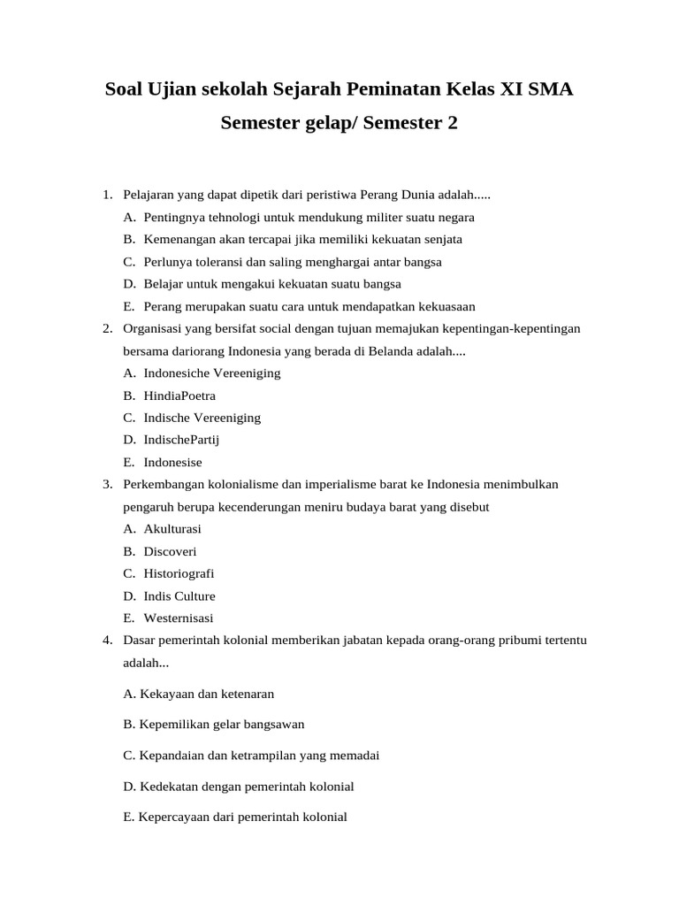 Soal Ujian Sejarah Kelas XI SMA Semester 2 PDF