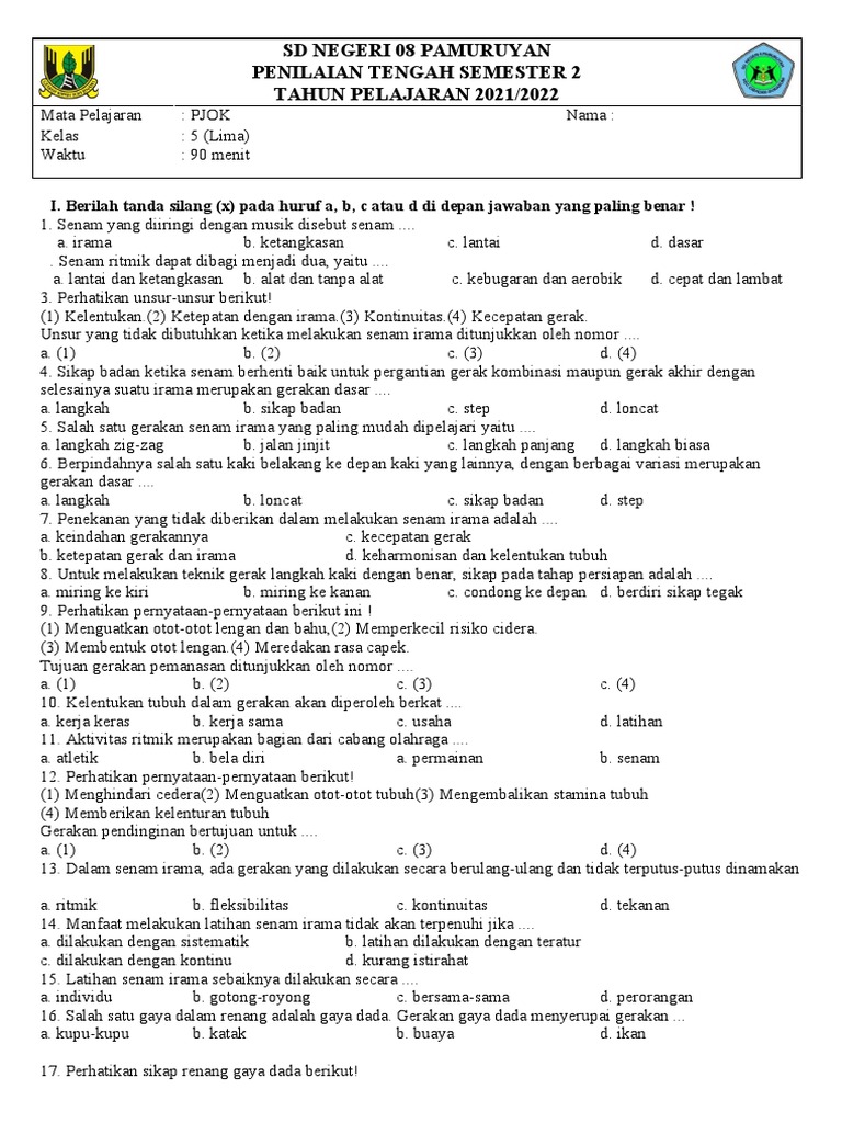 Soal PJOK Kelas 5 Semester 2 PDF Olahraga Rekreasi Metode