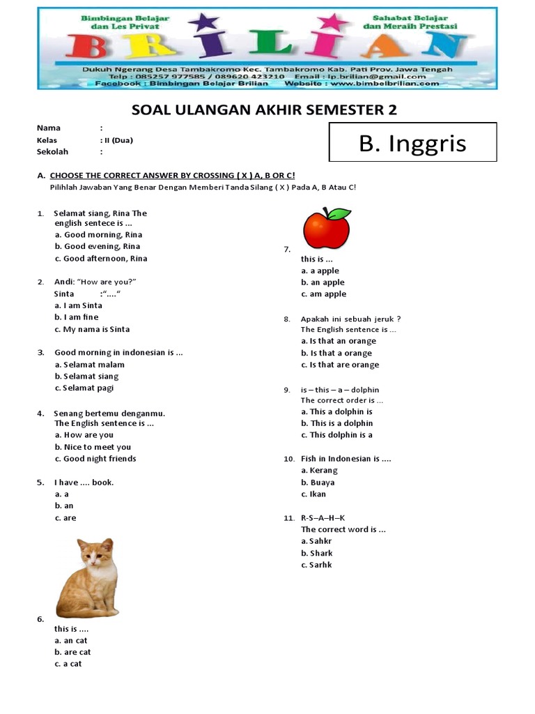 Tingkatkan Kemampuan Bahasa Inggris Anak Kelas 2 SD dengan Soal Latihan Tingkatkan Kemampuan Bahasa Inggris Anak Kelas 2 SD dengan Soal Latihan