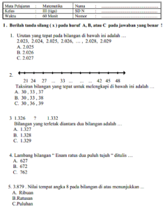 soal uts matematika kelas 3 sd semester 1 pdf