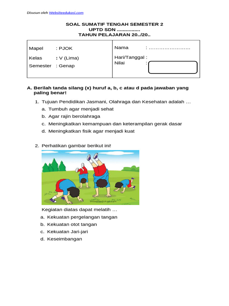 Soal PJOK Kelas 5 Semester Genap PDF