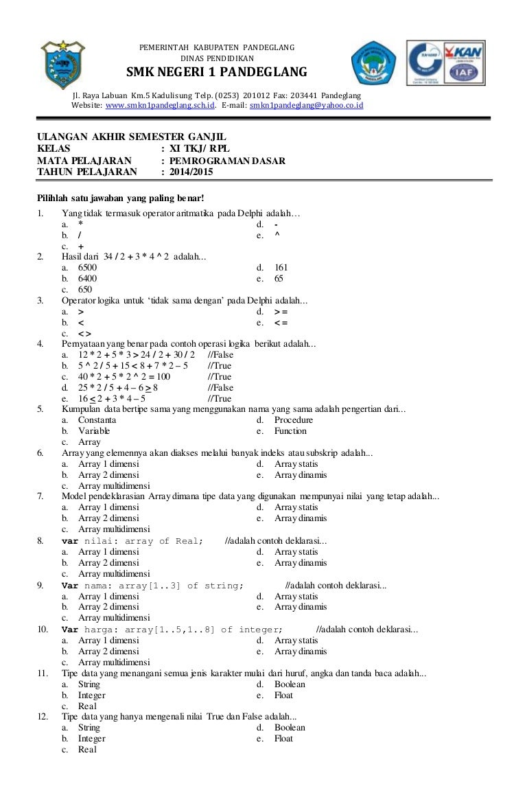 Soal Pemrograman Dasar Kelas Xi Semester 2 tips soal matriks