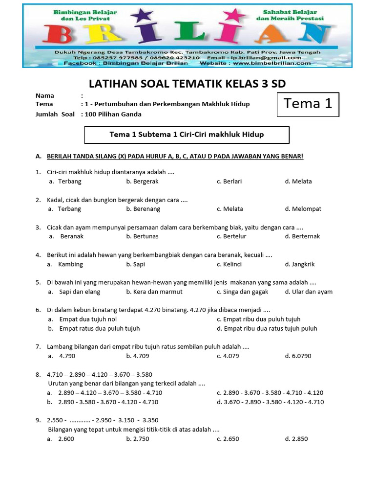 Asah Kemampuan Si Kecil Kumpulan Latihan Soal Kelas 3 SD Tema 1 2