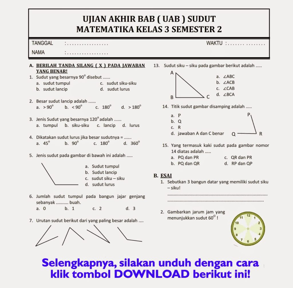 download soal ulangan akhir kelas 3 semester 2 ktsp pdf