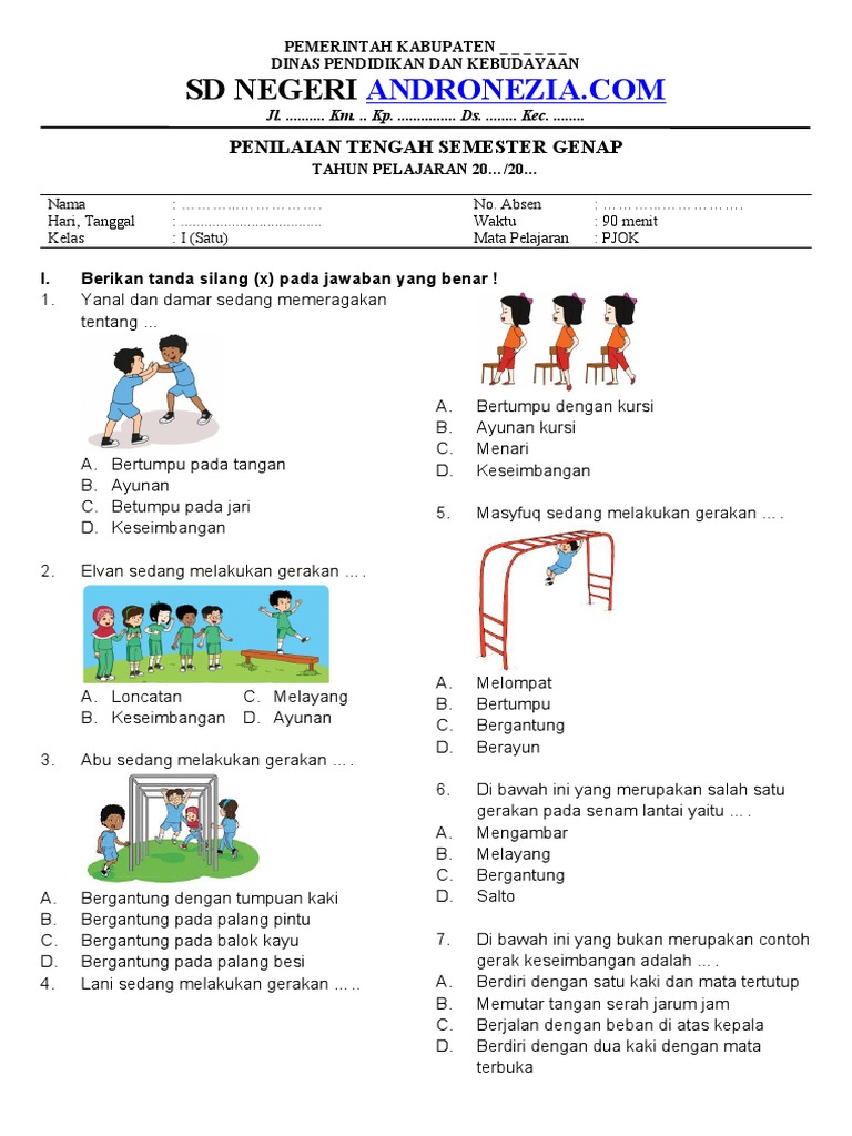 Soal UTS PJOK Kelas 1 Semester 2 PDF