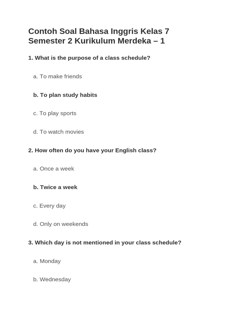 Soal Bahasa Inggris Kelas 7 Semester 2 PDF Learning Soal Bahasa Inggris Kelas 7 Semester 2 PDF Learning