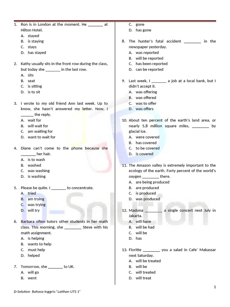 Soal Bahasa Inggris Kelas 7 Semester 2 Latihan Uts PDF