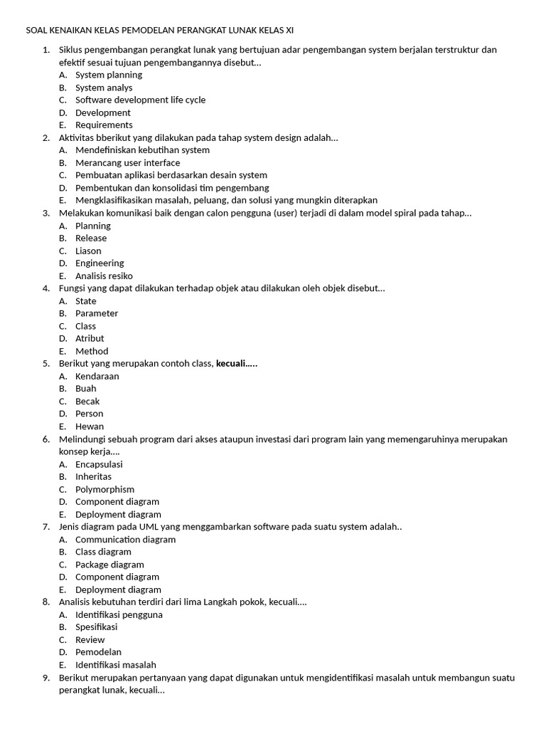Soal Kenaikan Kelas Pemodelan Perangkat Lunak Kelas Xi PDF Soal Kenaikan Kelas Pemodelan Perangkat Lunak Kelas Xi PDF