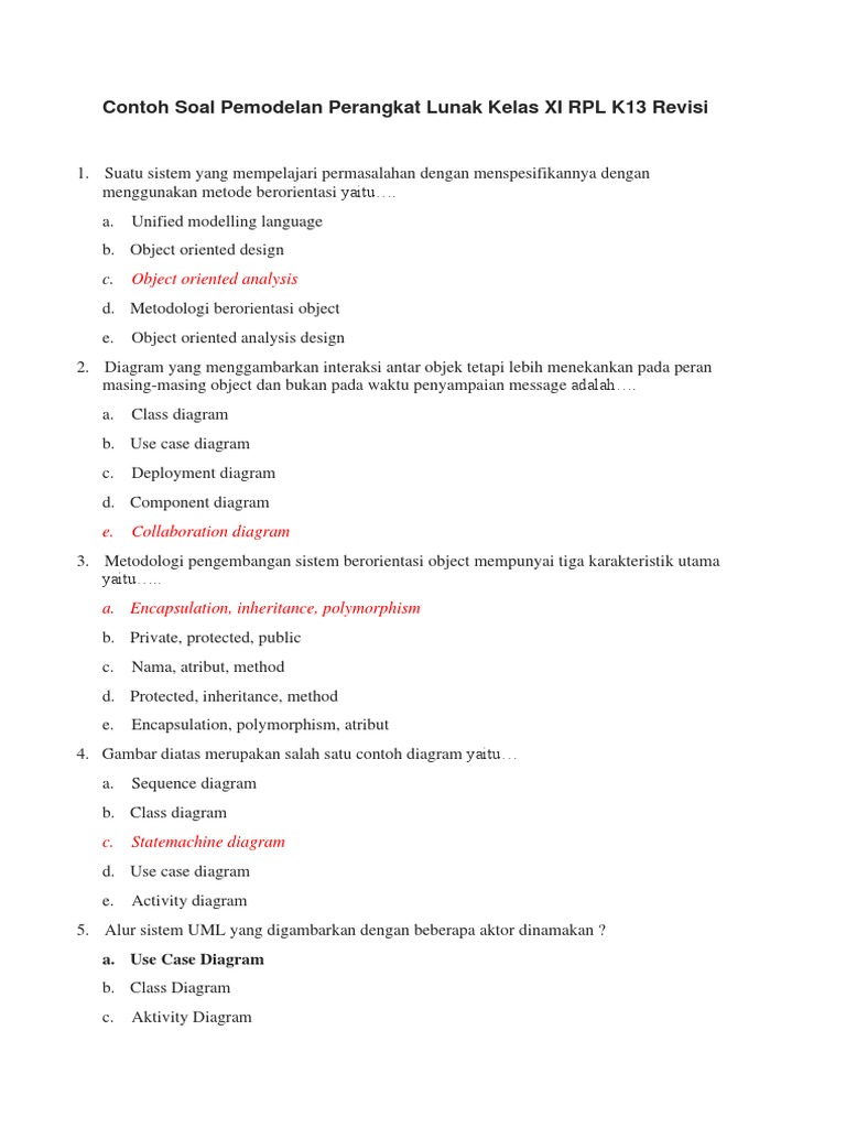 Contoh Soal Pemodelan Perangkat Lunak Kelas XI RPL K13 Revisi PDF