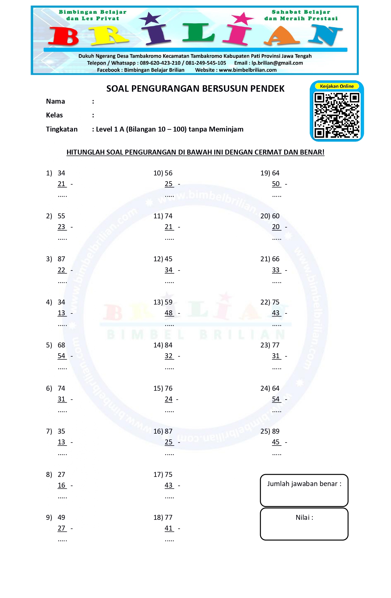 Kumpulan Soal Matematika Kelas 3 SD Bab Pengurangan sampai 100 - Bimbel Kumpulan Soal Matematika Kelas 3 SD Bab Pengurangan sampai 100 - Bimbel