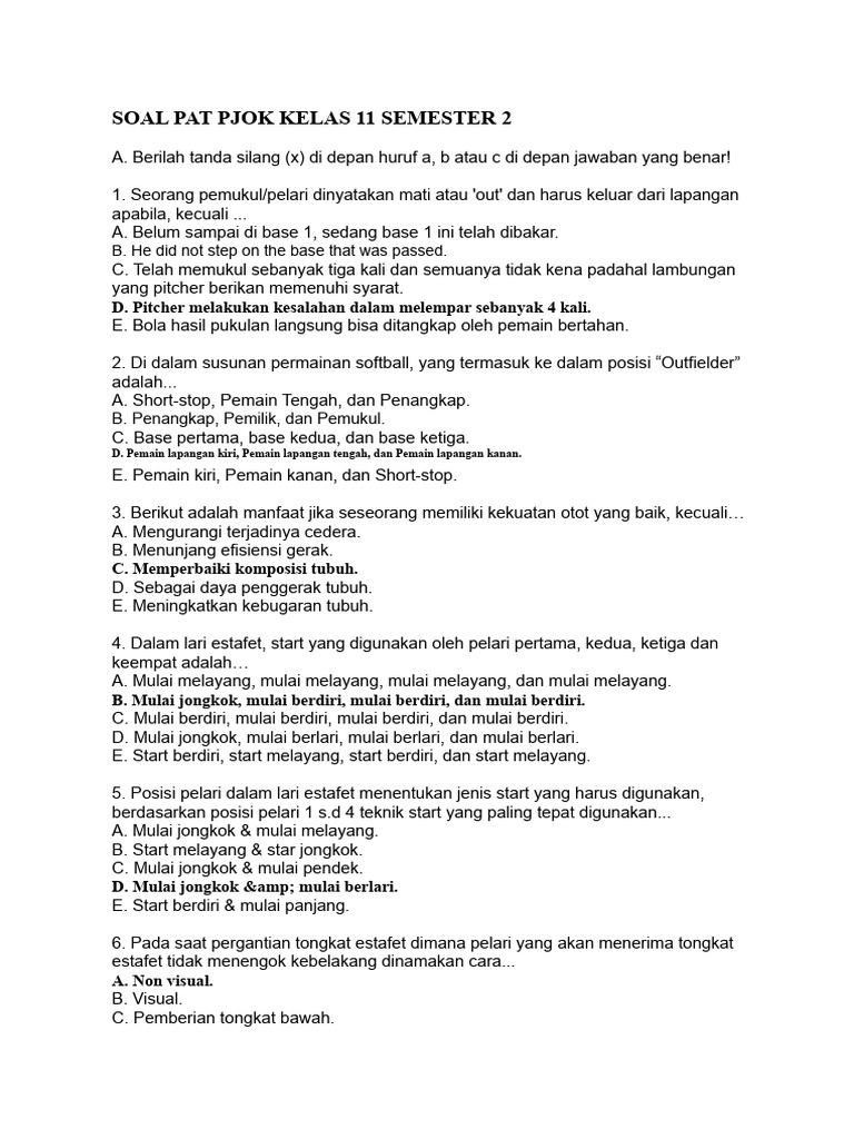 Soal Penjas Kelas 11 Semester 2 PDF Soal Penjas Kelas 11 Semester 2 PDF