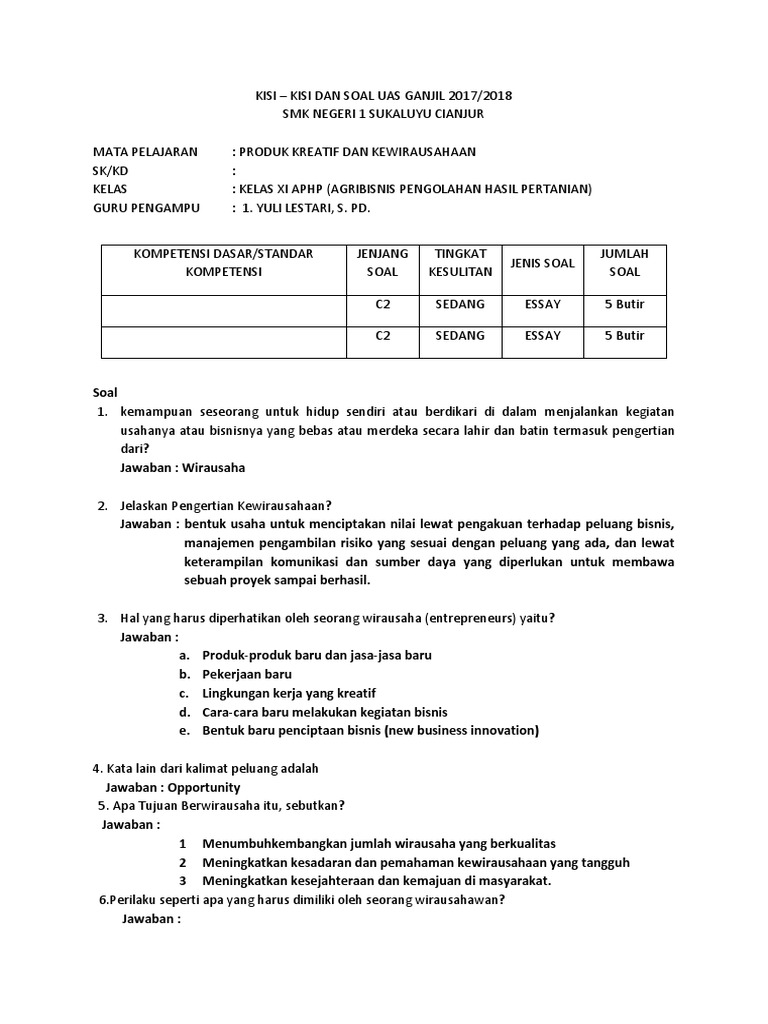 Soal Kwu Kelas 11 Semester 2 - Soal-Pilihan