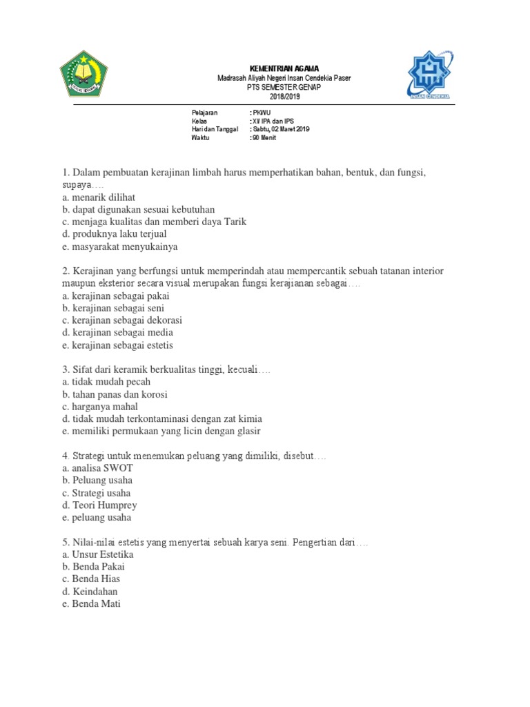 Soal Pkwu Kelas 11 Sem 2 PDF