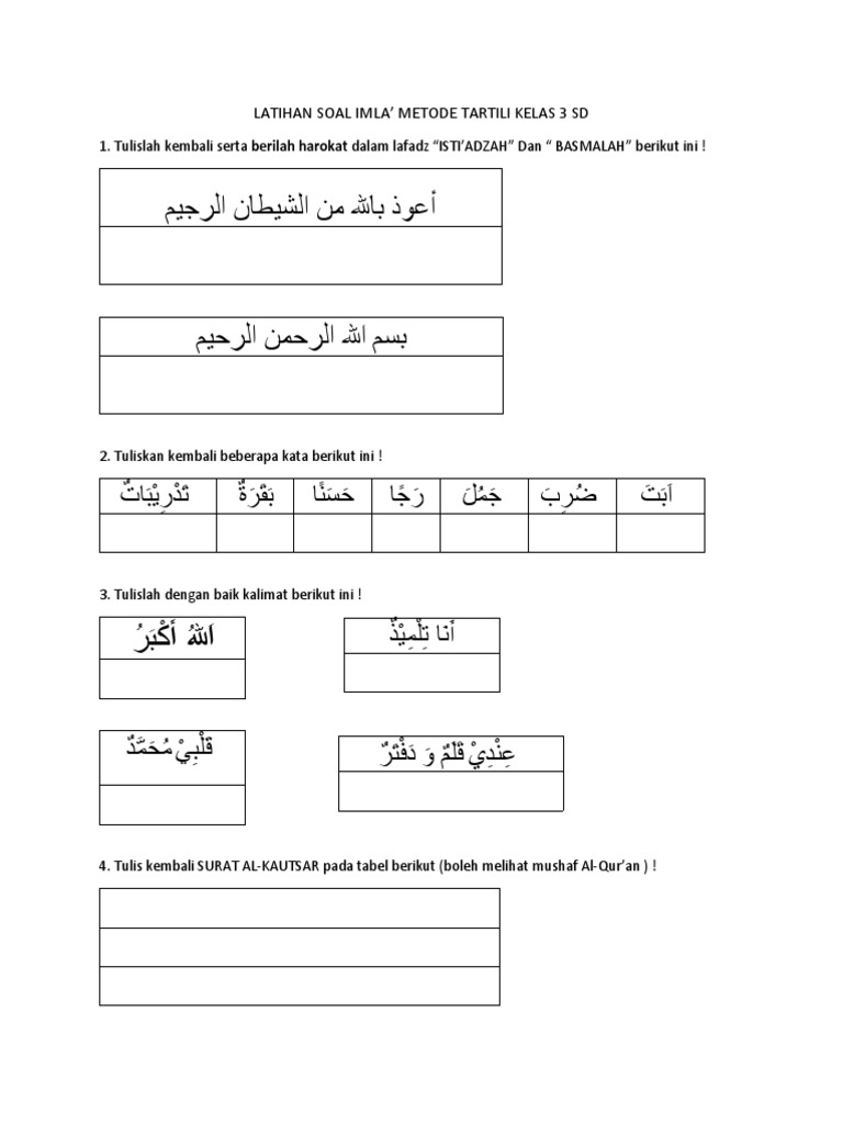 Latihan Soal Imla Kelas 3 SD PDF Latihan Soal Imla Kelas 3 SD PDF