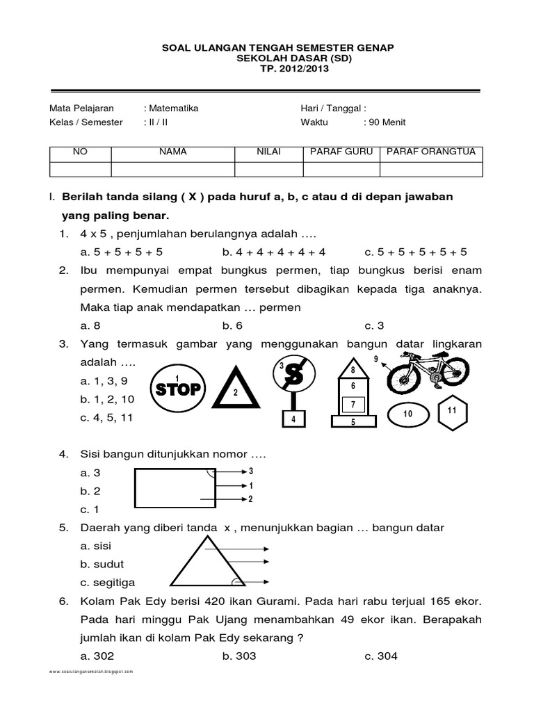 Soal Ulangan Matematika Kelas 2 Semester 2 PDF Soal Ulangan Matematika Kelas 2 Semester 2 PDF