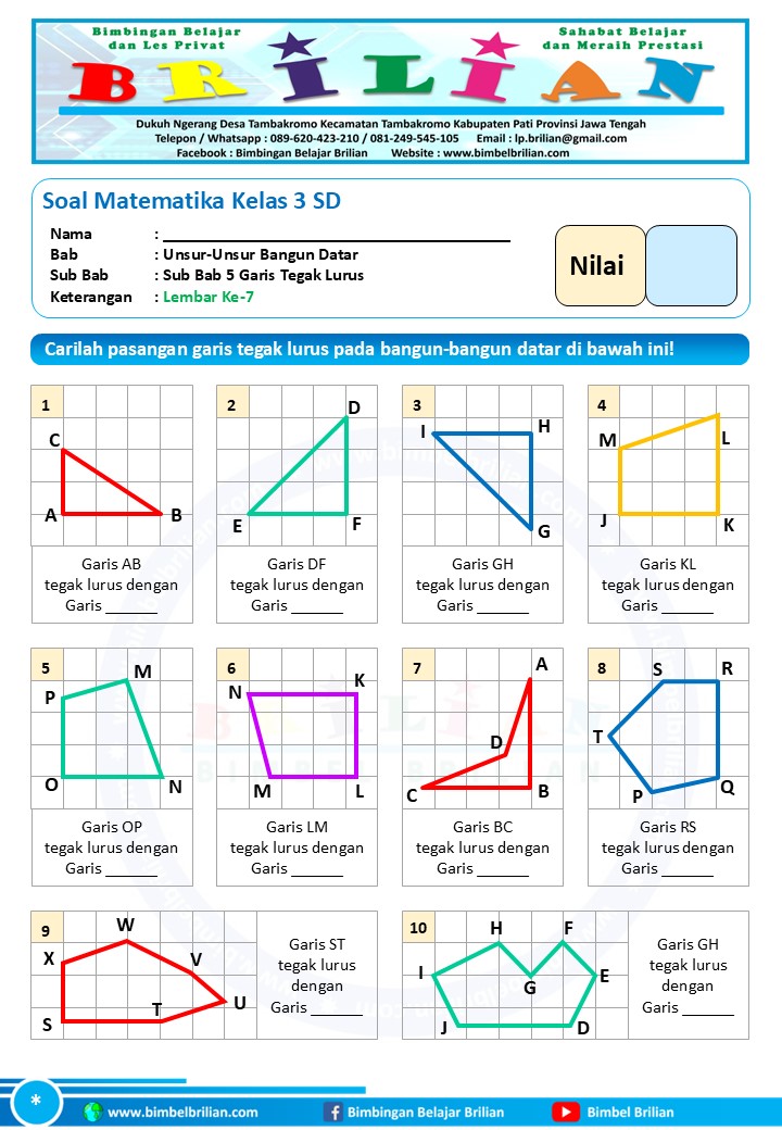 Kumpulan Soal Matematika Kelas 3 SD Unsur-Bab 9 Unsur Bangun Datar Kumpulan Soal Matematika Kelas 3 SD Unsur-Bab 9 Unsur Bangun Datar