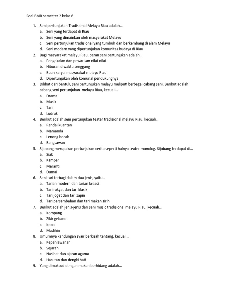 Soal BMR Kelas 6 Semester 2 2024 PDF Soal BMR Kelas 6 Semester 2 2024 PDF