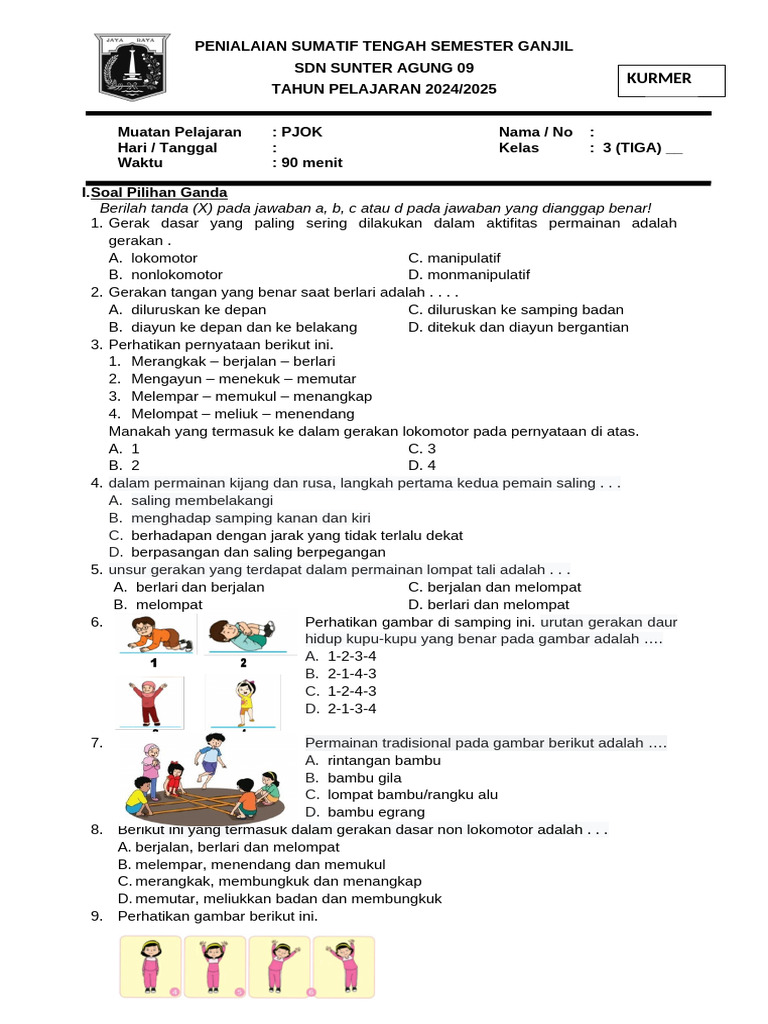 Soal PJOK Kelas 3 SD Semester 1 PDF