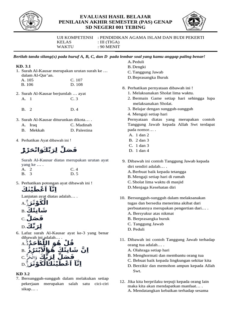 Soal PAS Kelas 3 Semester 2 2025 PDF