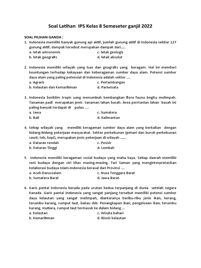 Soal IPS Kelas 8 Semester Ganjil 2022 PDF