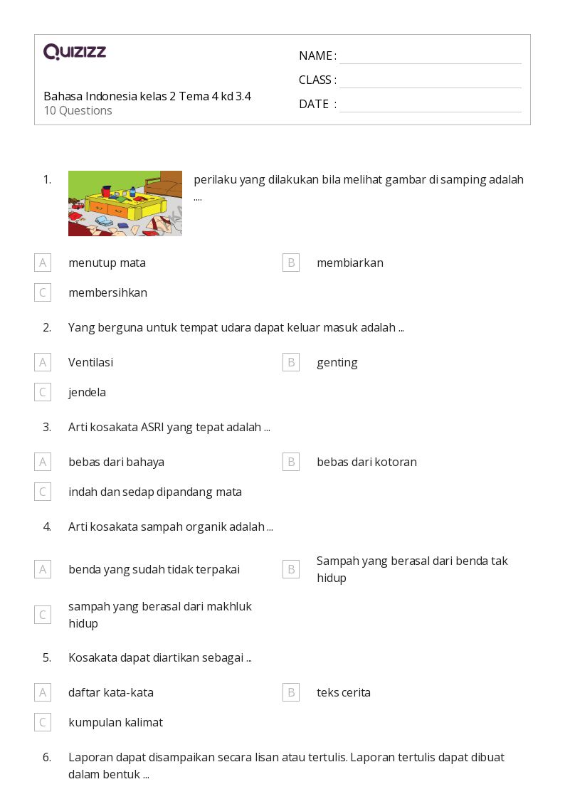 50 lembar kerja Bahasa dan Kosakata untuk Kelas 2 di Quizizz Gratis