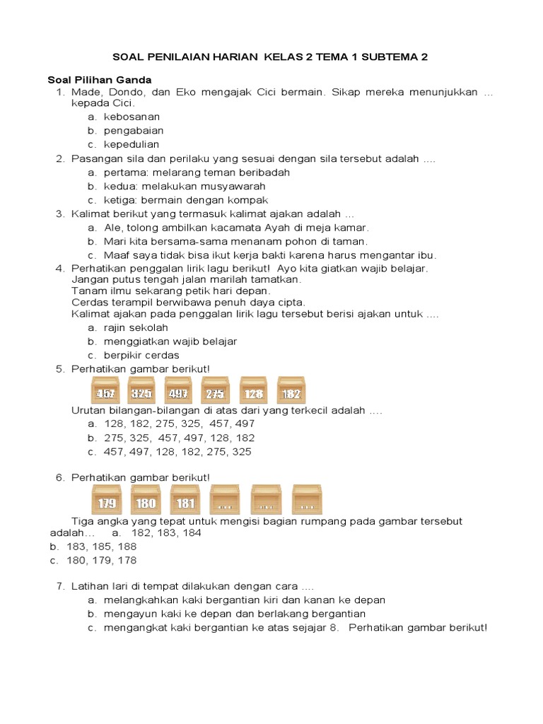 Soal Penilaian Harian Kelas 2 Tema 1 PDF
