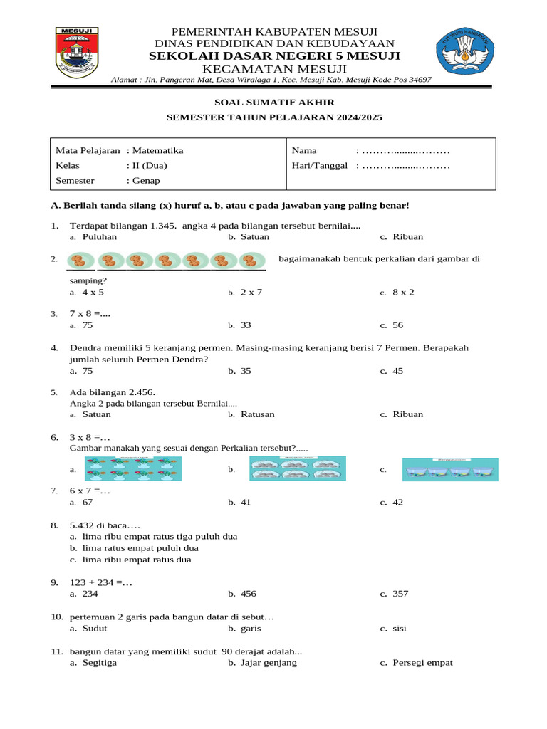 Soal Matematika Kelas 2 Semester Genap PDF Soal Matematika Kelas 2 Semester Genap PDF