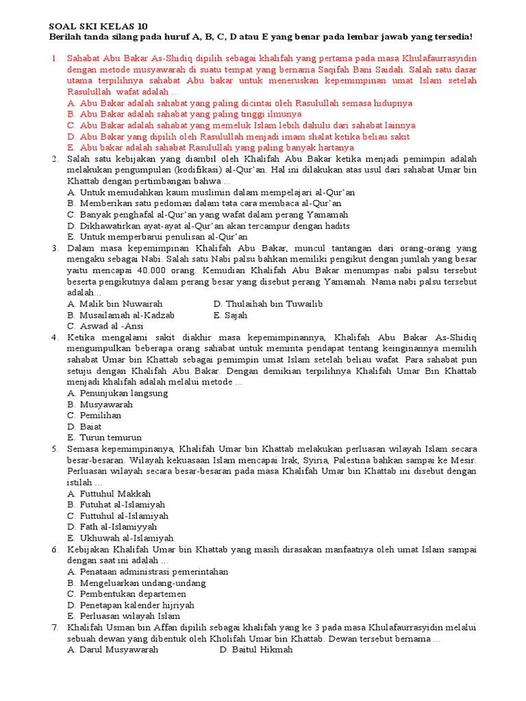 SOAL SKI KELAS 10 Semester II PDF