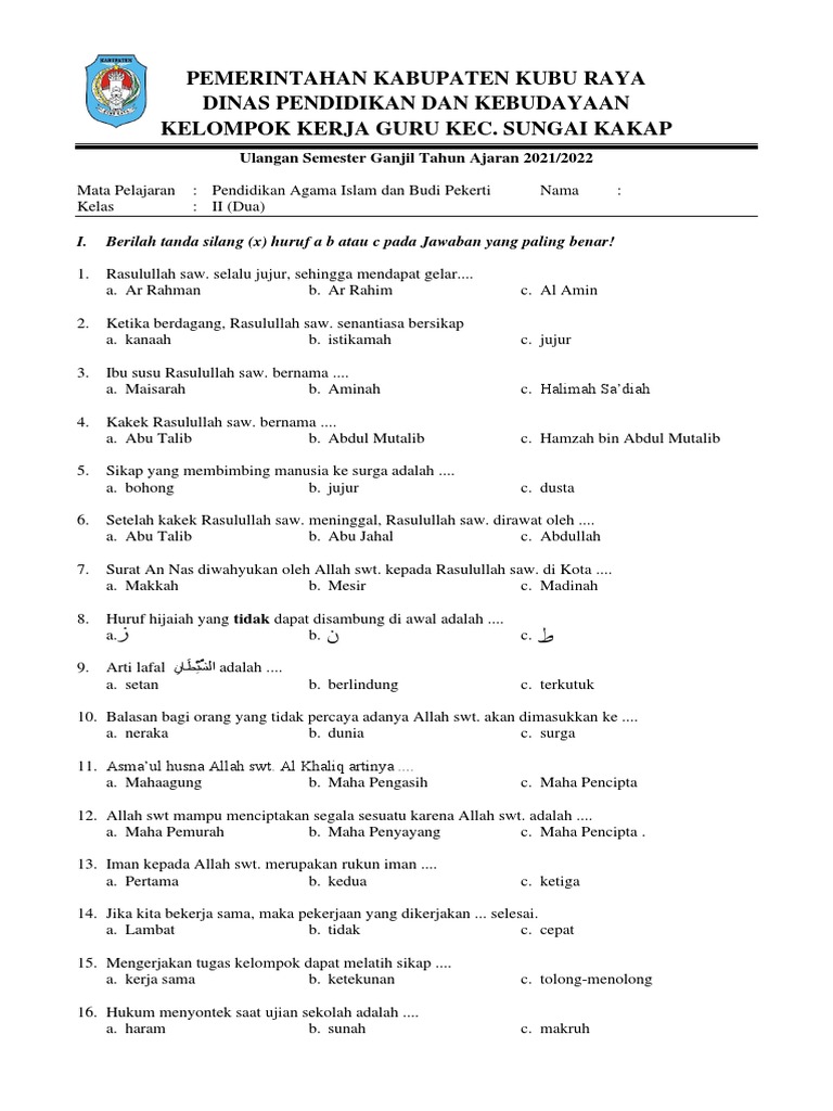 Soal Agama Islam Kelas 2 PDF PDF Soal Agama Islam Kelas 2 PDF PDF