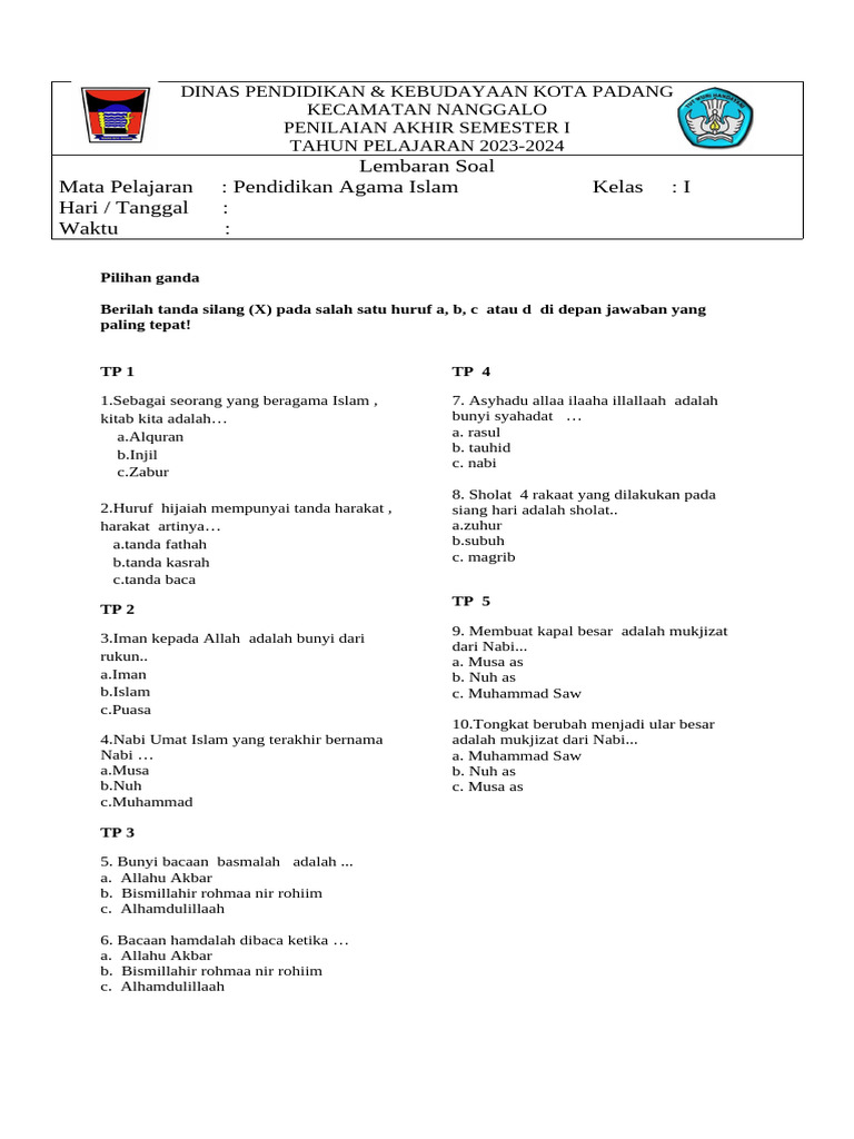 Soal Penilaian Akhir Semester Agama Islam PDF