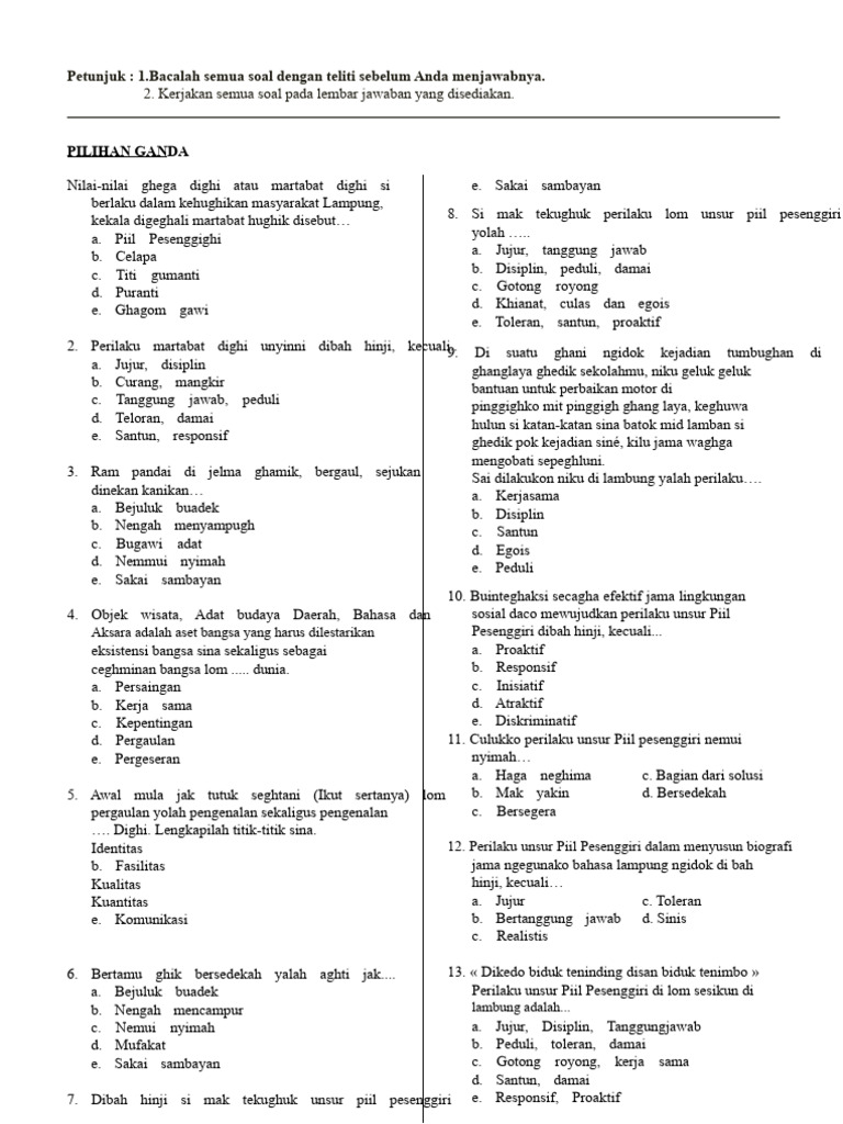 Soal Bahasa Lampung Kelas 3 PDF Soal Bahasa Lampung Kelas 3 PDF