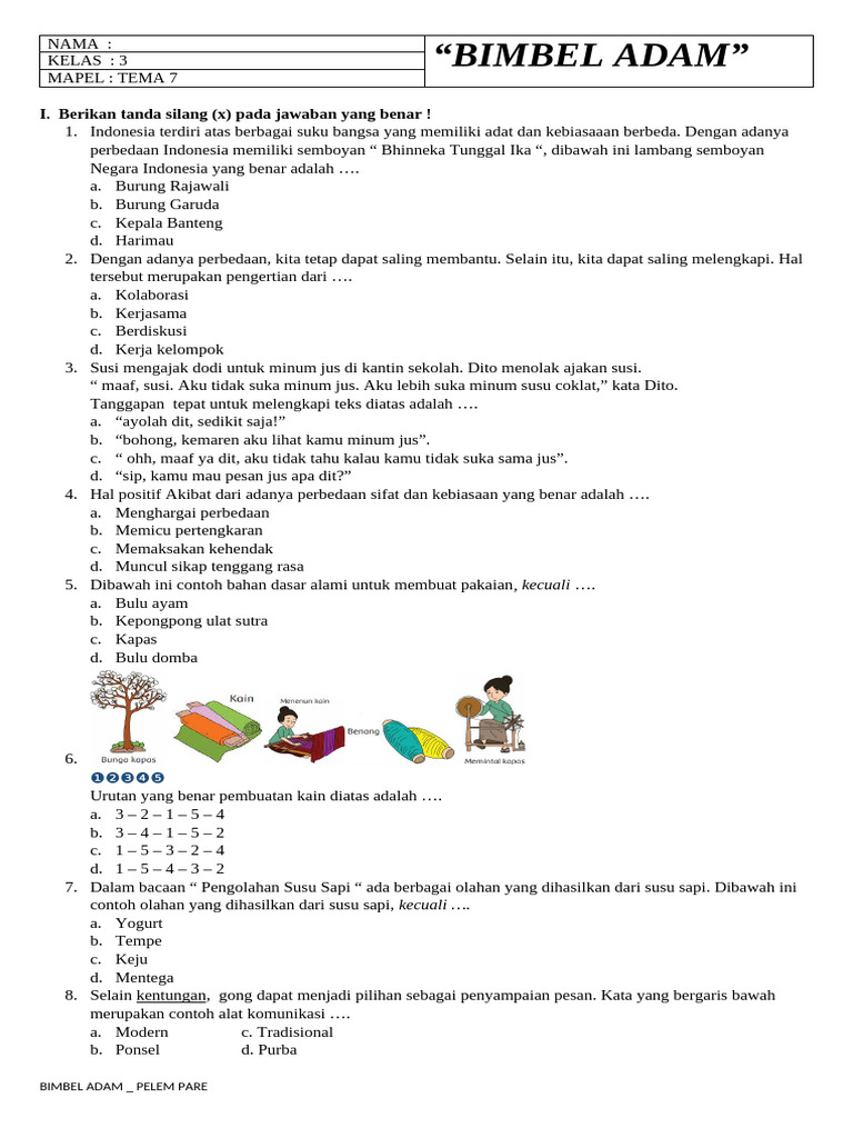 Latihan Soal Tema 7 Kelas 3 PDF Latihan Soal Tema 7 Kelas 3 PDF