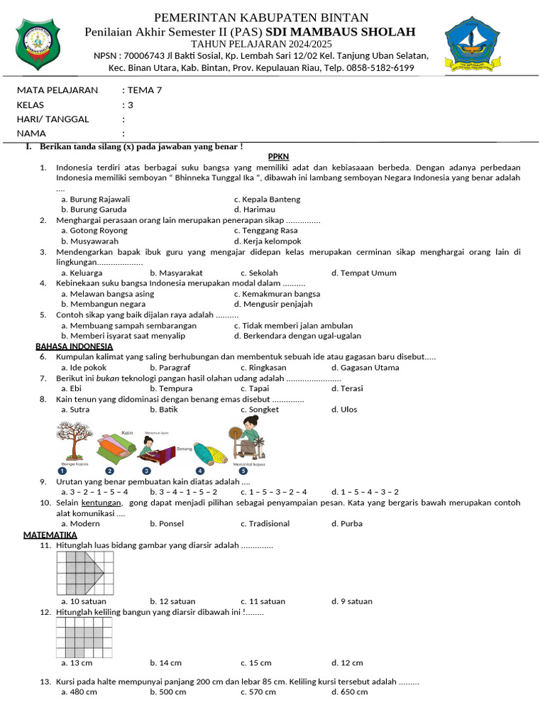 Soal Ujian Tema 7 Kelas 3 SD PDF