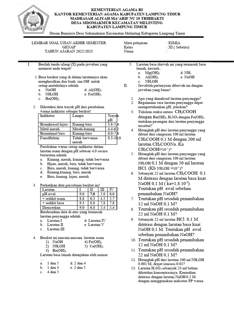 Soal Ujian Kimia Kelas 11 Semester 2 PDF