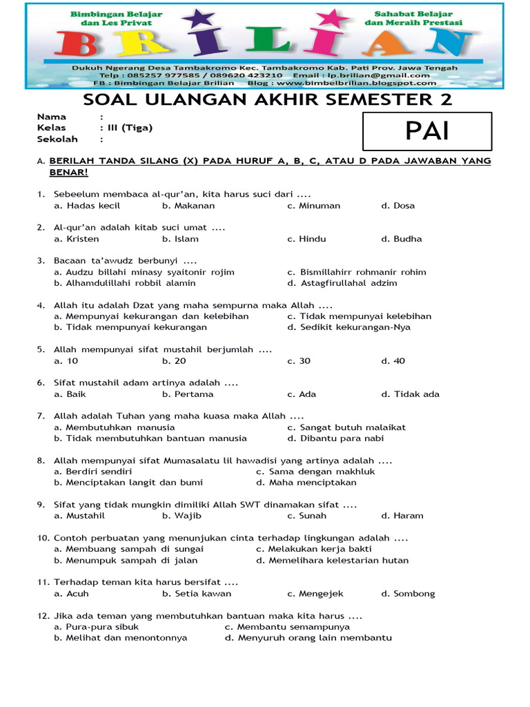 Panduan Lengkap Kumpulan Soal Bahasa Indonesia UAS Kelas 3 SD PDF