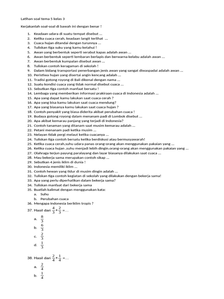 Latihan Soal Tema 5 Kelas 3 SD PDF