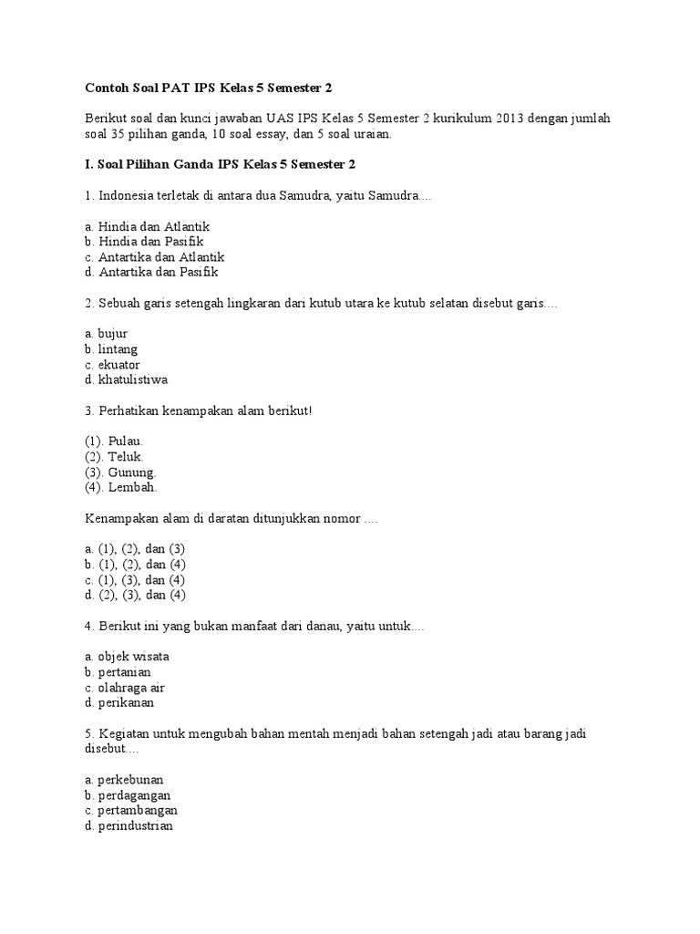 Soal PAT IPS Kelas 5 Semester 2 K13 PDF Sains Matematika Soal PAT IPS Kelas 5 Semester 2 K13 PDF Sains Matematika