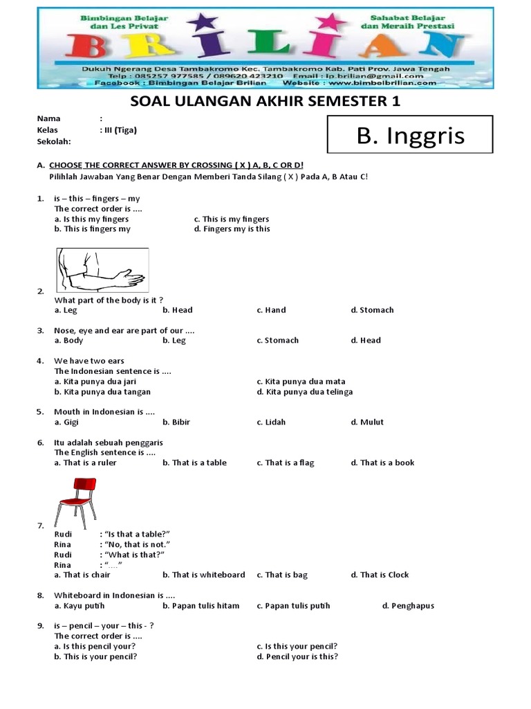 Soal Ulangan Bahasa Inggris Kelas 3 SD PDF