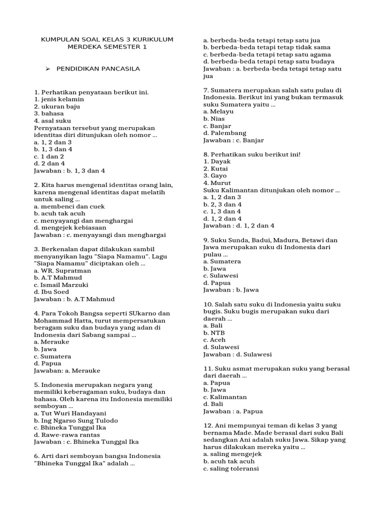 Soal Kelas 3 Kurikulum Merdeka Semester 1 PDF
