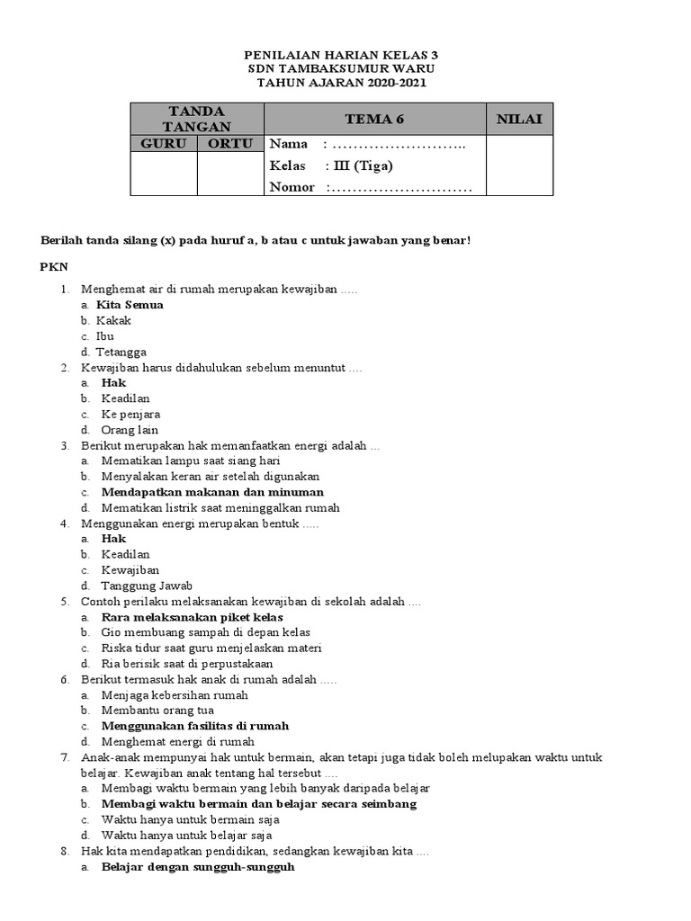 Penilaian Harian Kelas 3 SD 2020-2021 PDF Penilaian Harian Kelas 3 SD 2020-2021 PDF