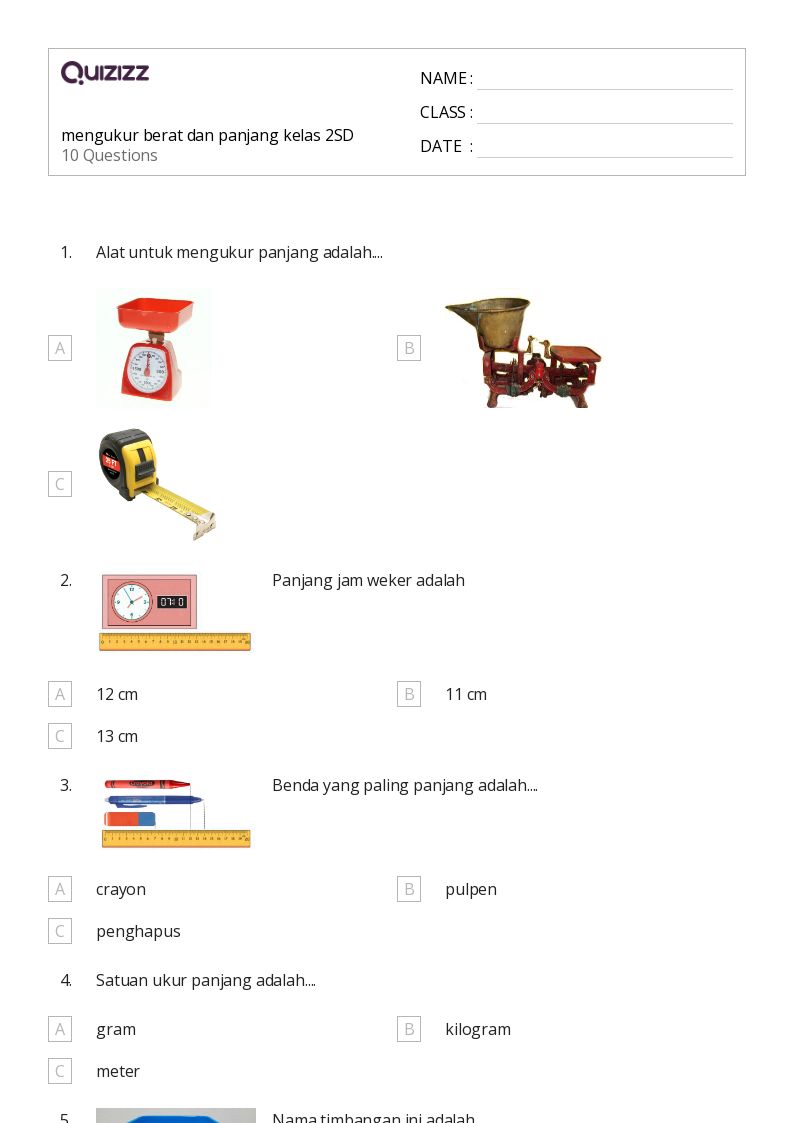 50 lembar kerja Mengukur Berat untuk Kelas 2 di Quizizz Gratis