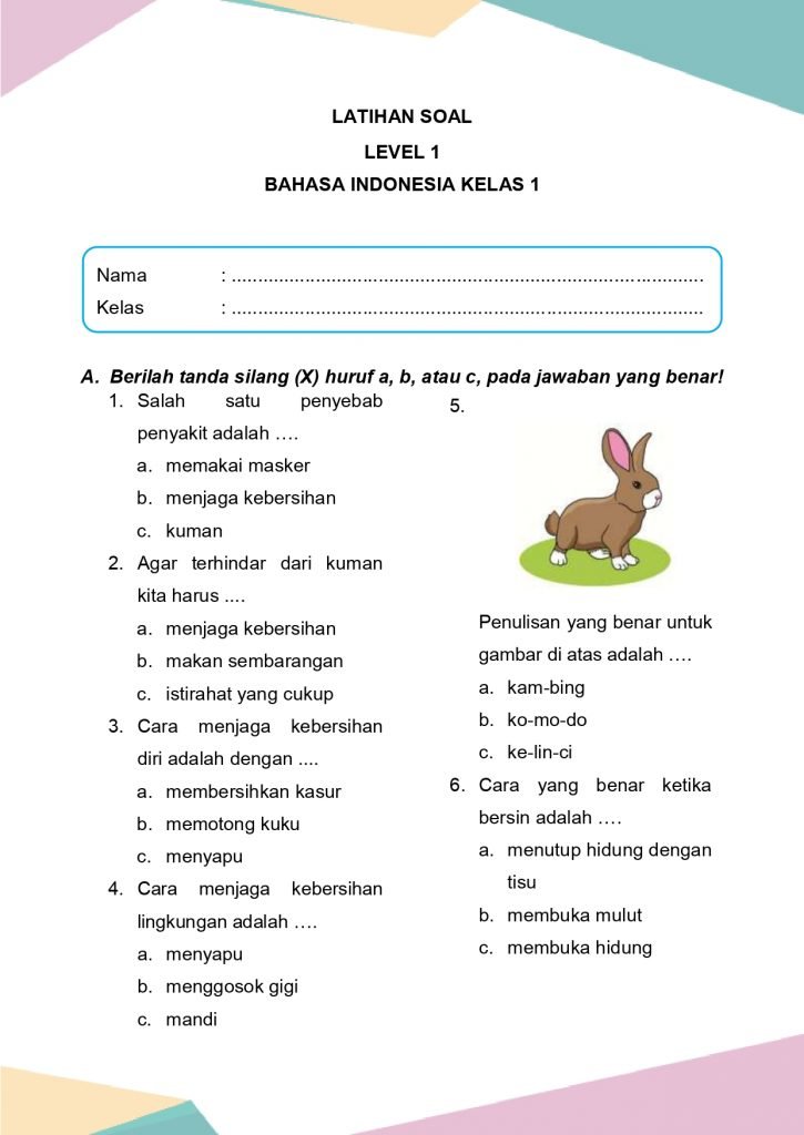 Latihan Soal Bahasa Indonesia Kelas 1 Bab 3 - Daring Nur Hidayah Press