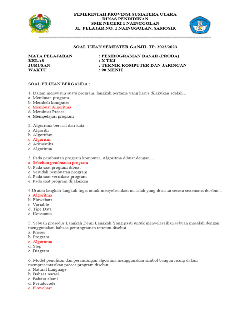 Soal Ujian Pemrograman Kelas 10 PDF