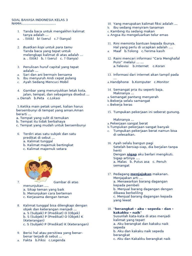 Soal Bahasa Indonesia Kelas 3 SD PDF