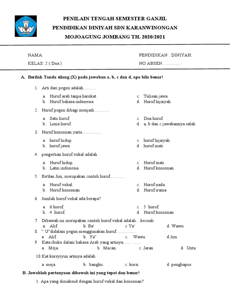 Soal Ujian Pegon Kelas 2 Diniyah PDF