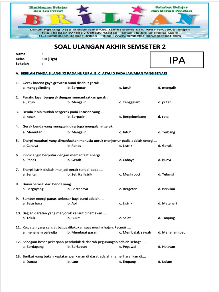 Bocoran Rahasia Soal UAS Semester 2 IPA Kelas 3 SD Agar Nilai Anak Langsung Sempurna Bocoran Rahasia Soal UAS Semester 2 IPA Kelas 3 SD Agar Nilai Anak Langsung Sempurna