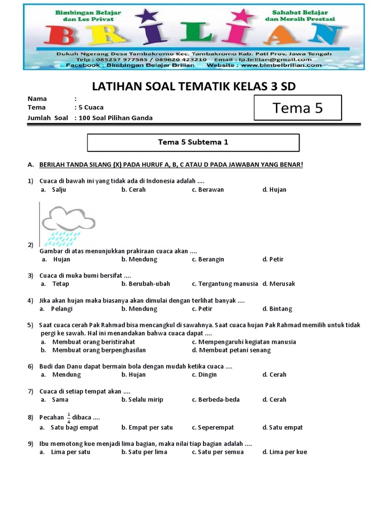 Kumpulan Soal Tema 5 Kelas 3 Tentang Cuaca Paling Lengkap dan Terbukti Mudah Dipahami Kumpulan Soal Tema 5 Kelas 3 Tentang Cuaca Paling Lengkap dan Terbukti Mudah Dipahami