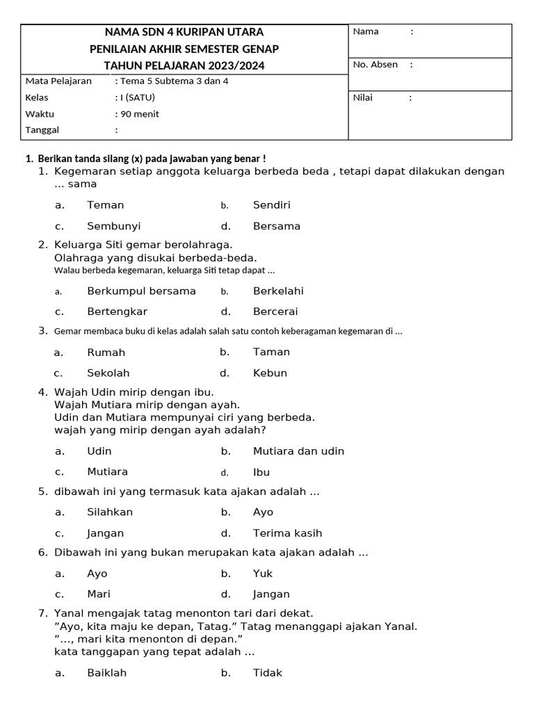 Kumpulan Soal Tema 5 Sub 3 Kelas 1 Terbaru yang Wajib Diketahui Agar Anak Cepat Pintar Kumpulan Soal Tema 5 Sub 3 Kelas 1 Terbaru yang Wajib Diketahui Agar Anak Cepat Pintar