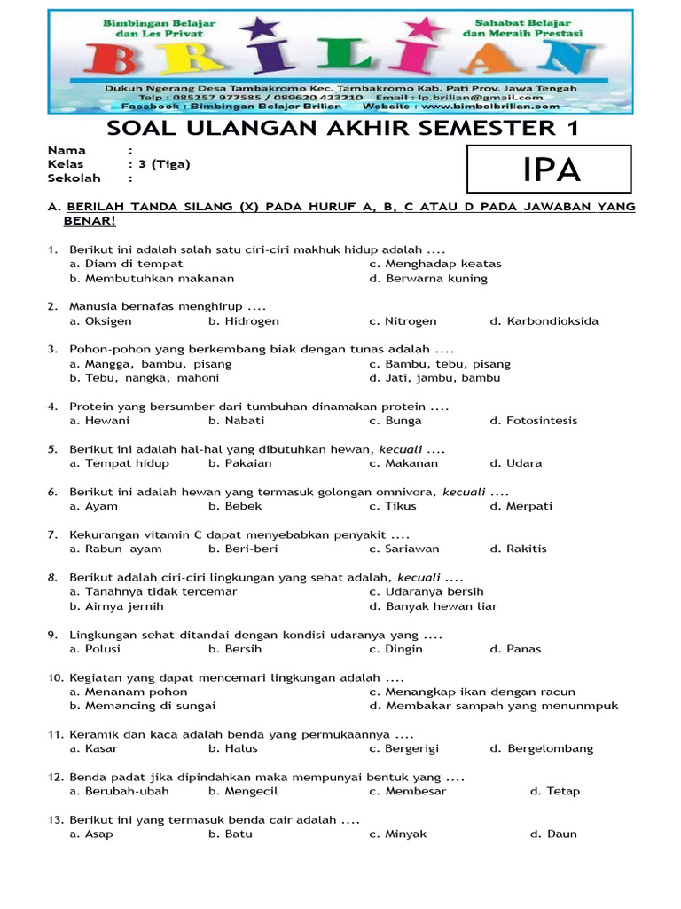 Rahasia Nilai Sempurna dengan Kumpulan Soal UAS Semester 1 SD Kelas 3 Jawa Tengah Terbaru Rahasia Nilai Sempurna dengan Kumpulan Soal UAS Semester 1 SD Kelas 3 Jawa Tengah Terbaru
